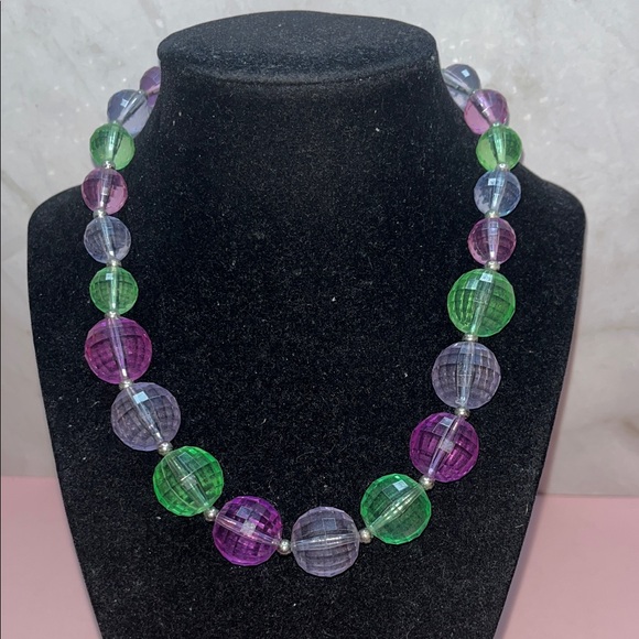 Coro Signed Mermaid-Core Vintage Mega Briolette Bead Pink Blue Green Necklace